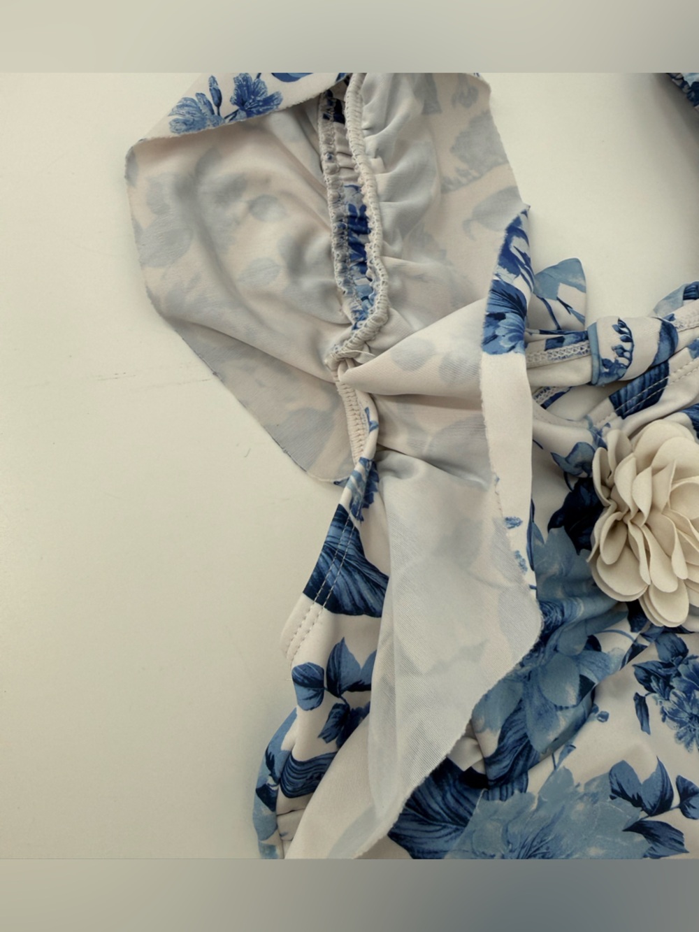 Janie and Jack Blue and White Floral One-Piece Swimsuit with Cream Flower - Picture 4 of 7
